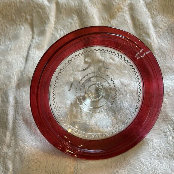 Kings Crown Thumbprint Ruby Red Cranberry Covered Compote Candy Dish Glass READ - Picture 6 of 6